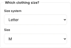 Clothing size controls with size M selected